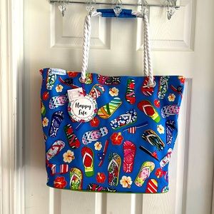 Happy Life Large Tote  Bag NWT  Zip Close Beach Tote
